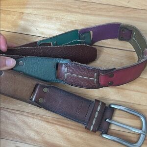 Fossil Genuine Leather  Patchwork Rainbow Belt Multicolour small